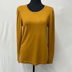 JM Collection crew neck long-sleeved lightweight sweater,mustard , size L, NWT